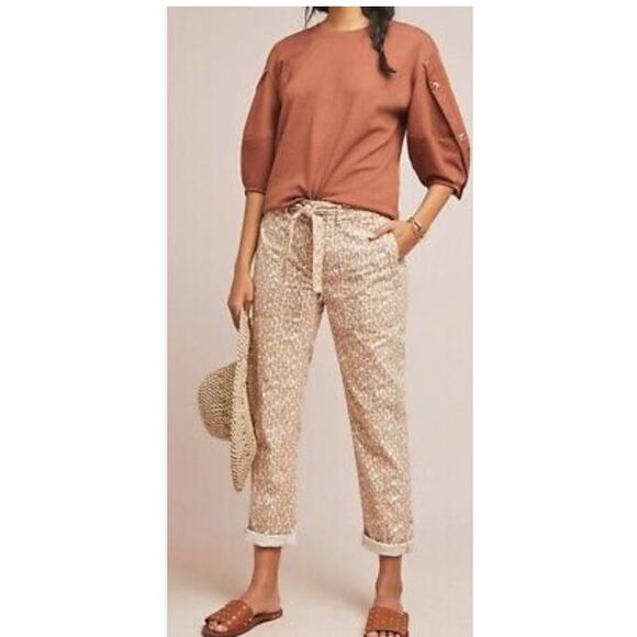 ANTHROPOLOGIE Pants Women 27 The Wanderer Utility Casual Leopard Print Linen - Picture 1 of 8